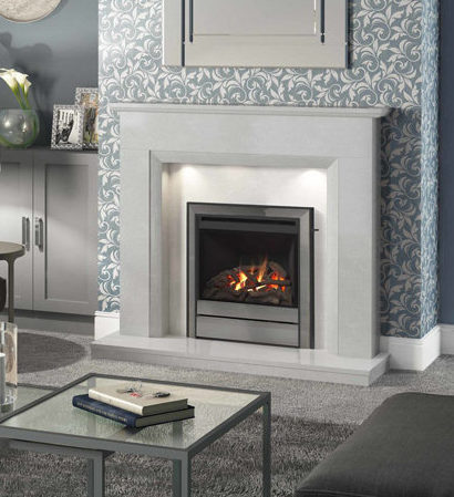 Contemporary gas fire in smart marble surround