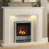 Gas fire in silver finish set in marble surround with LEDs