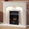 Simple elegant metal fireplace with stone surround