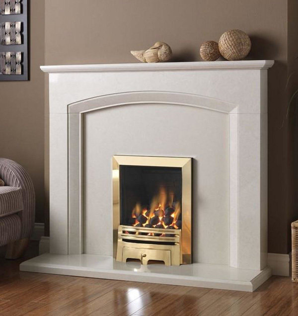 Pureglow Ashton 48 Perla Micro Marble, Marble Surround Fireplace With Electric Fire