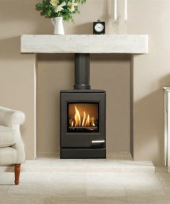 simple stove in smart neutrally decorated living room