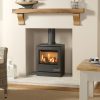 wood burning stove in cream living room