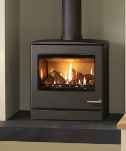 simple modern wood burning stove in cream fireplace