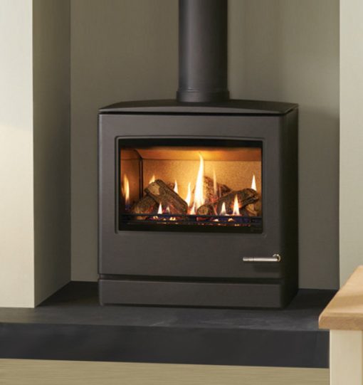 simple modern wood burning stove in cream fireplace