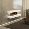 Wall mounted ultra modern electric fire with smoked glass log bed and white surround