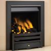 Modern black metal gas fire with neutral coloured surround