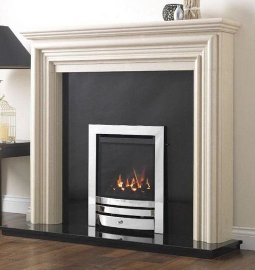 Stylish black and metal fireplace burning coal