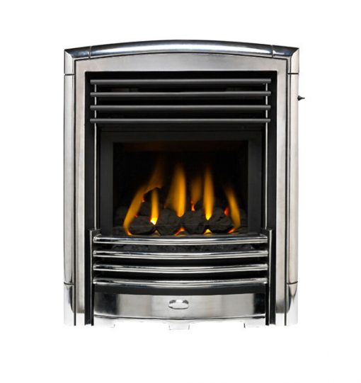 Stylish metal fireplace with high shine and detailing