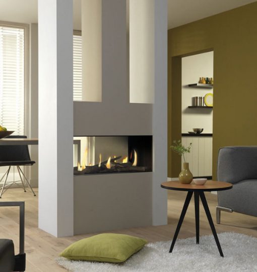 Tunnel style gas fire inbuilt with dual viewing