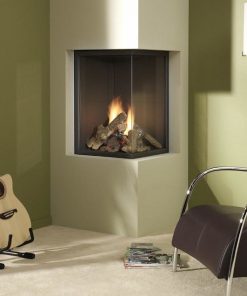 Modern luxury inbuilt gas fire with log bed and dual aspect windows