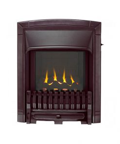 Small fireplace in plum colour with coals alight