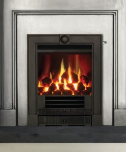 Cast iron gas fire convector in polished metal surround