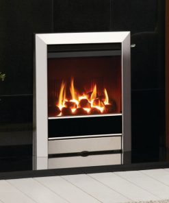 Simple modern gas fire in chrome finish on black mount