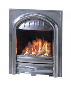 Small metal fireplace with arch detailing