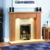 Fireplace insert in gold finish with smart oak surround and LED lighting