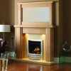 Contemporary oak surround and mirror over modern fireplace insert