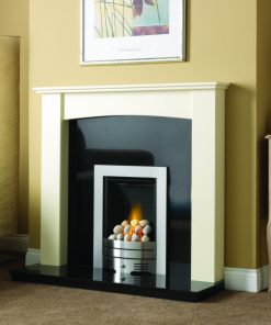 Smart cream coloured surround over simple fireplace in silver finish