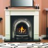 Classic victorian fireplace surround in cream with black and silver fireplace insert