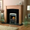 Contemporary fireplace with simple fretting in timber surround