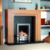 Minimalist metal fireplace insert in stylish timber surround