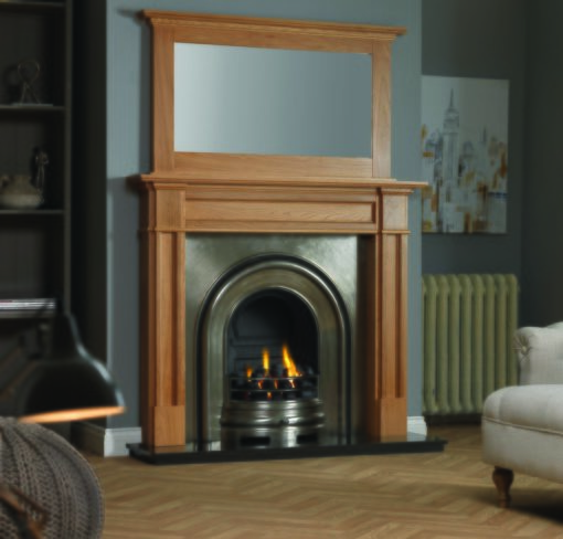 Victorian style timber mantel with mirror over large fireplace