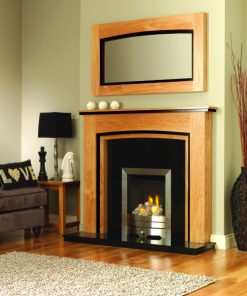 Smart silver fireplace with black and timber surround and separate mirror